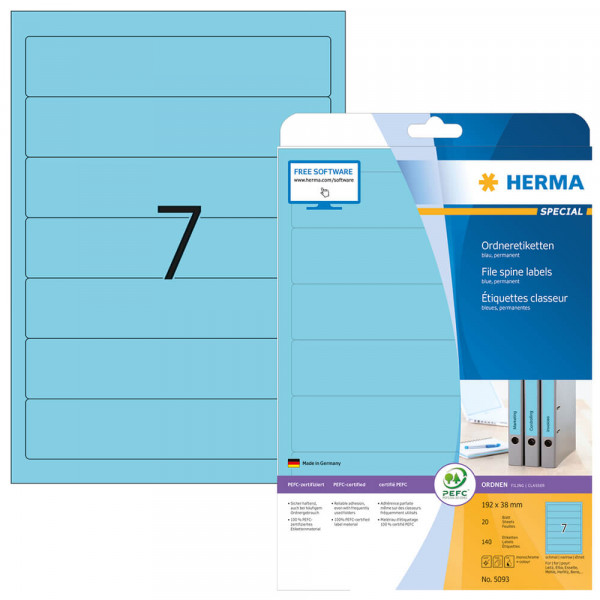 Rückenschilder Herma 5093, 192x38mm Recycling, blau, Verpackung