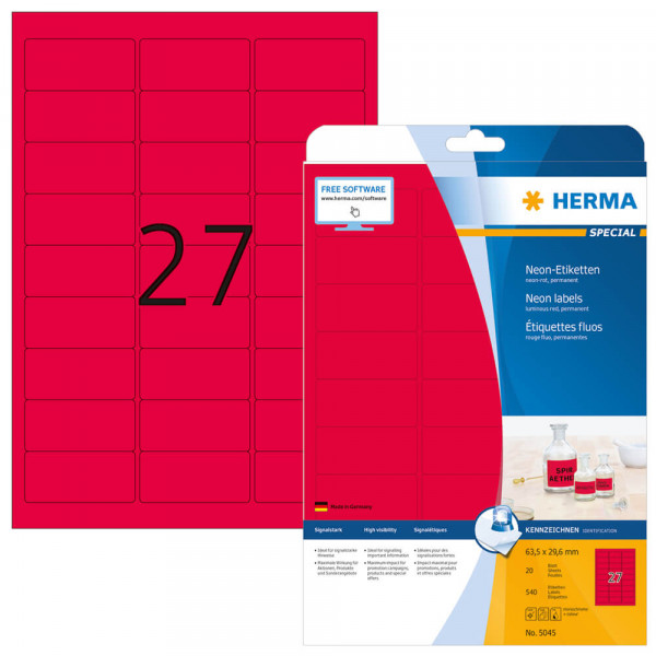 Etiketten Herma 5045, rot, 63,5x29,6mm mit Verpackung