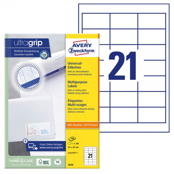 Etiketten Zweckform 3670, hohe Klebkraft, 64,0x36,0mm Verpackung