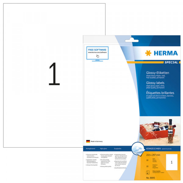 Etiketten Herma 8895, für Inkjetdrucker, 210x297mm mit Verpackung