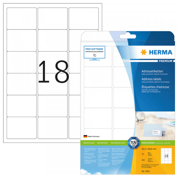 Etiketten Herma 4501, schnell bedruckbar, 63,5x46,6mm mit Verpackung