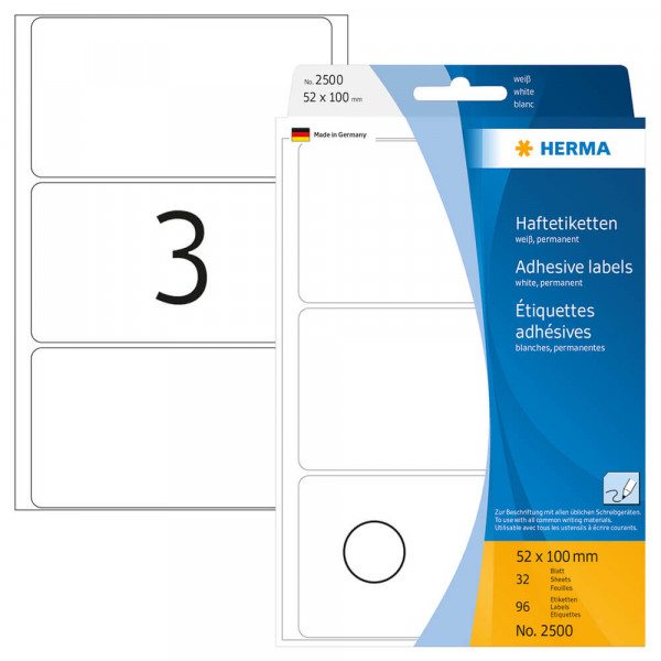 Etiketten Herma 2500, für Schreibgeräte, 52x100mm mit Verpackung