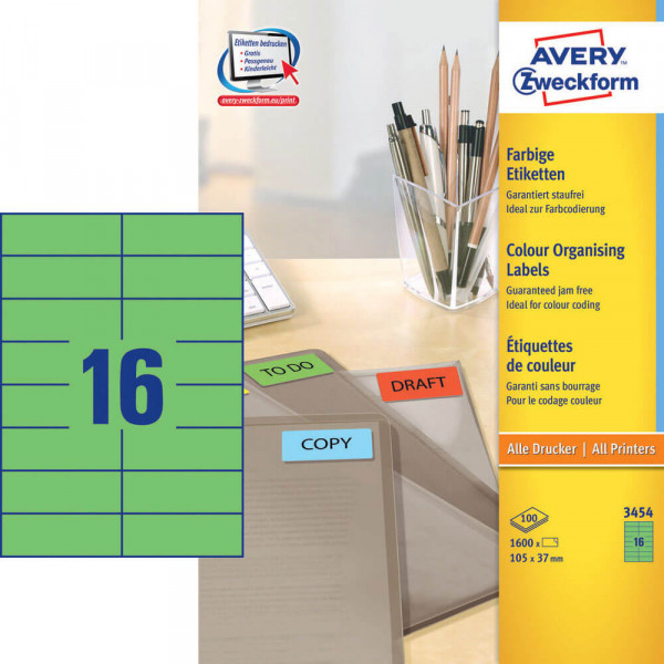 Etiketten Zweckform 3454, grün, 105x37mm mit Verpackung