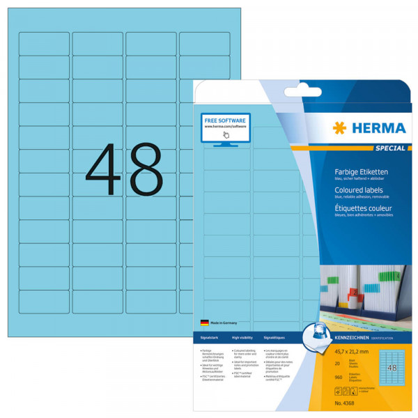 Etiketten Herma 4368, blau, 45,7x21,2mm mit Verpackung