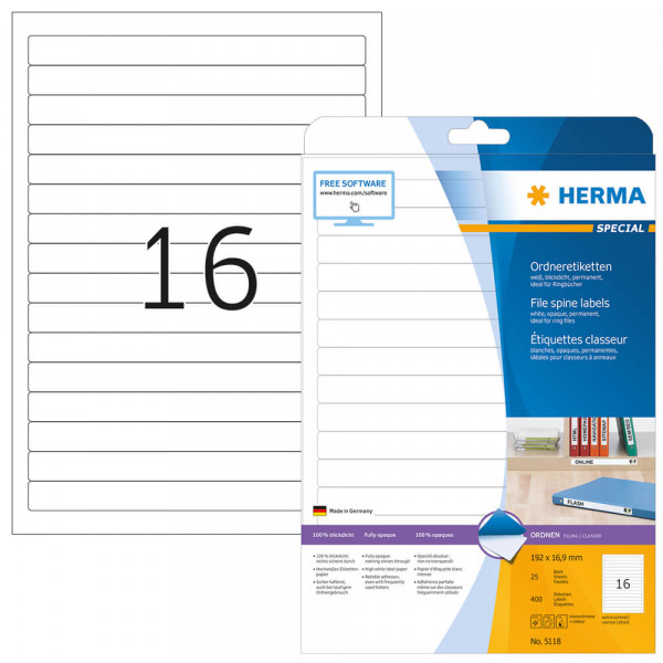 Rückenschilder Herma 5118, 192x16,9mm mit Verpackung