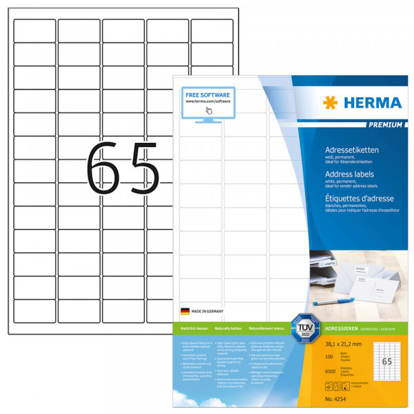 Adressetiketten Herma 4254, 38,1x21,2mm, mit Verpackung