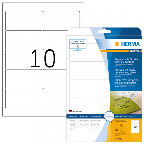 Etiketten Herma 8018, Folie, 96x50,8mm mit Verpackung