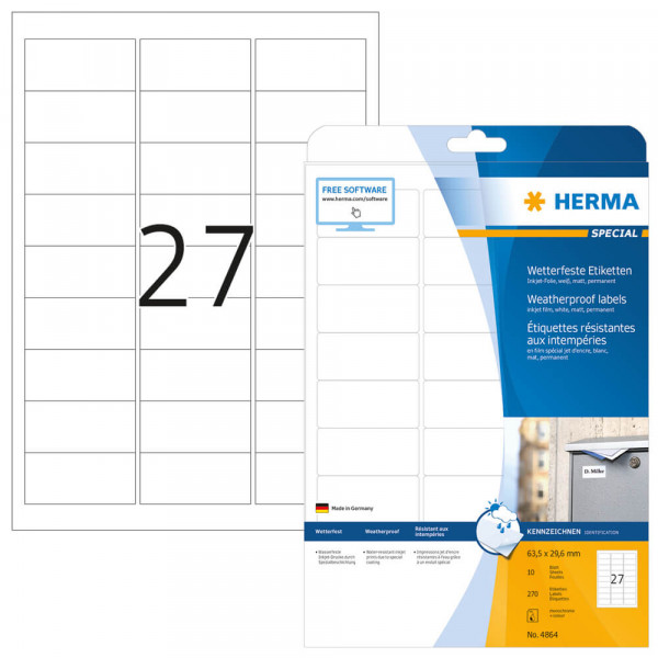 Etiketten Herma 4864, Folie, 63,5x29,6mm mit Verpackung