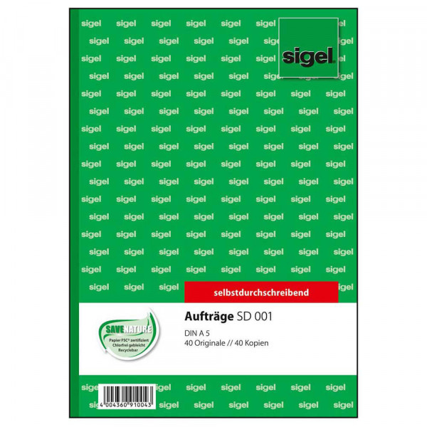 Auftragsbuch Sigel SD001, DIN A5, 2x40 Blatt Deckblatt