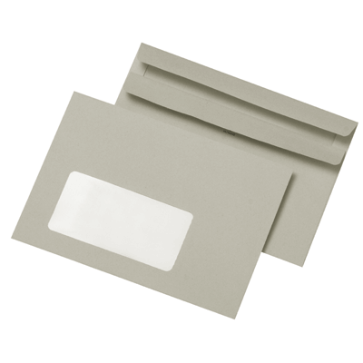 Briefumschläge C6, mit Fenster, grau, selbstklebend