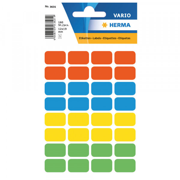 Etiketten Herma 3631, farbig sortiert, 12x19mm