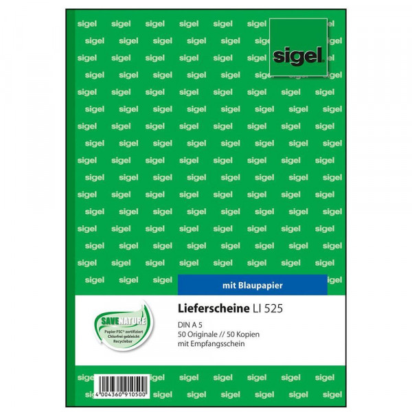 Lieferschein Sigel LI525, A5, 2x50 Deckblatt