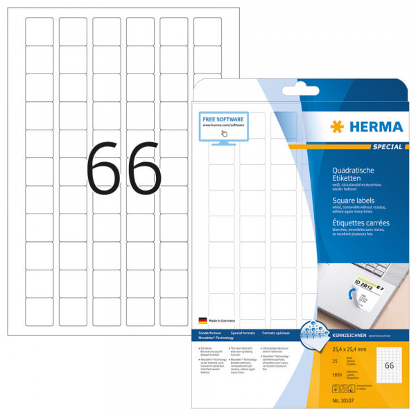 Etiketten Herma 10107 Movable, 25,4x25,4mm Verpackung