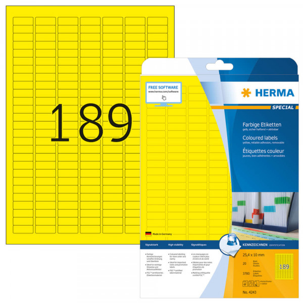 Etiketten Herma 4243, gelb, 25,4x10mm mit Verpackung