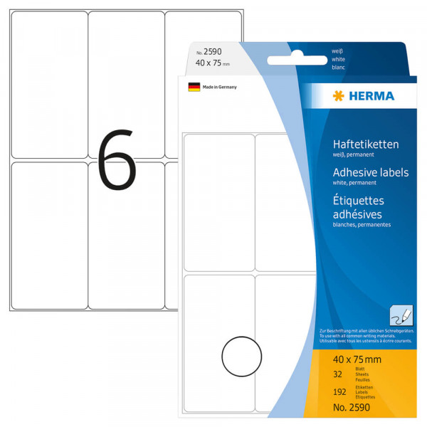 Etiketten Herma 2590, für Schreibgeräte, 40x75mm mit Verpackung