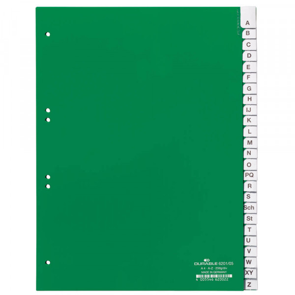 Kunststoffregister Durable 620105, A4, A-Z, grün, 25-teilig