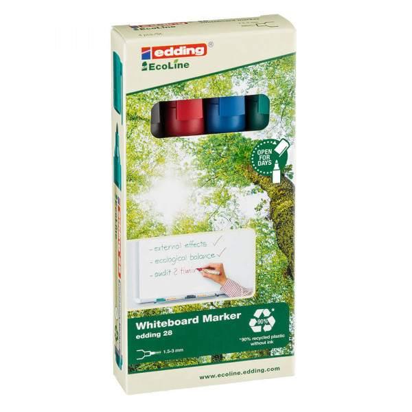 Boardmarker Edding 28/4S EcoLine, Set 4 Farben in Verpackung