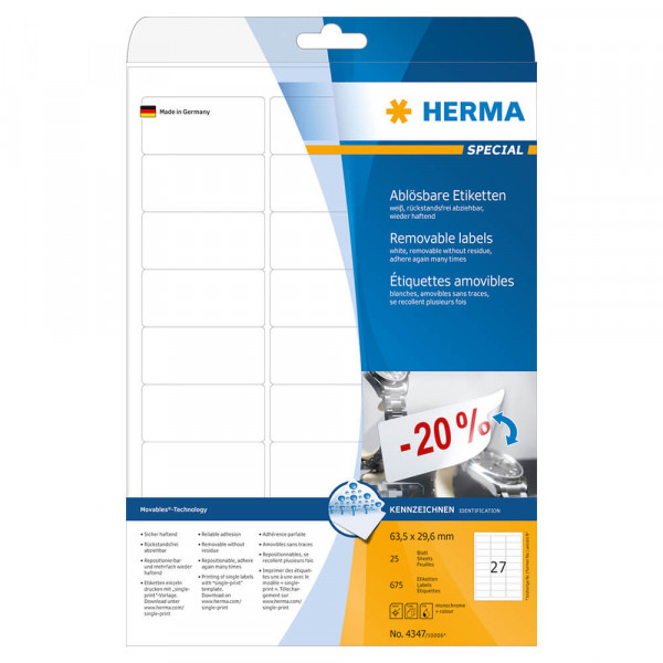 Etiketten Herma 4347 Movable, 63,5x29,6 mm Verpackung