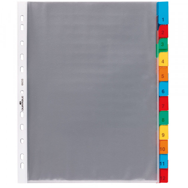 Kunststoffregister Durable 6633, A4 Überbreite, 12-teilig