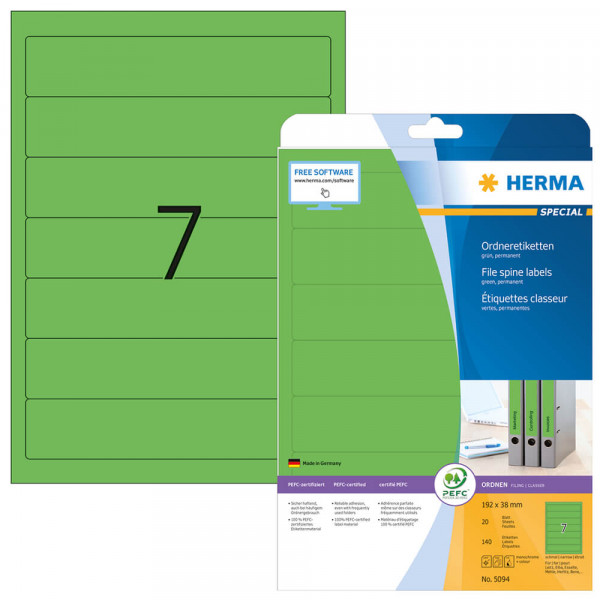 Rückenschilder Herma 5094, 192x38mm Recycling, grün Verpackung