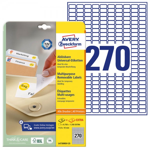 Etiketten Zweckform L4730REV-25, ablösbar, 17,8x10mm Packung + Bogen