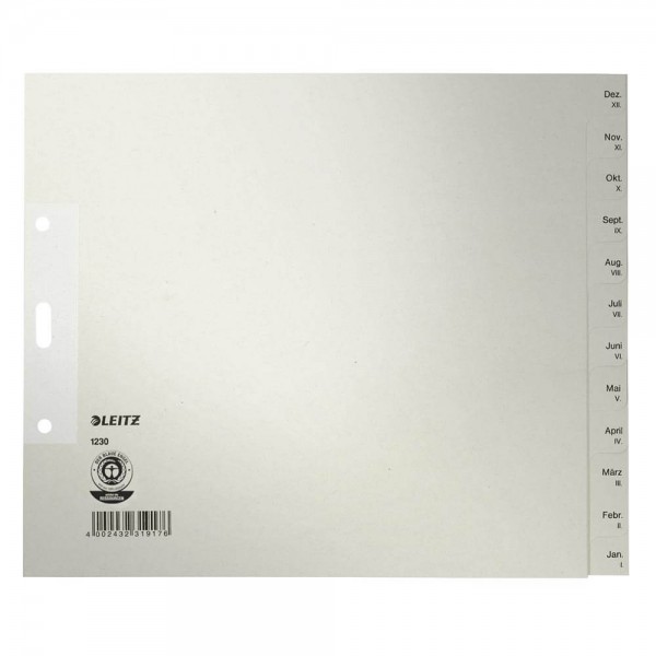 Papierregister Leitz 1230, A4 halbe Höhe, Dez-Jan