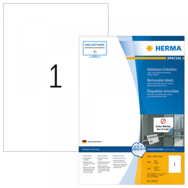 Etiketten Herma 10315 Movable, 210x297mm Verpackung