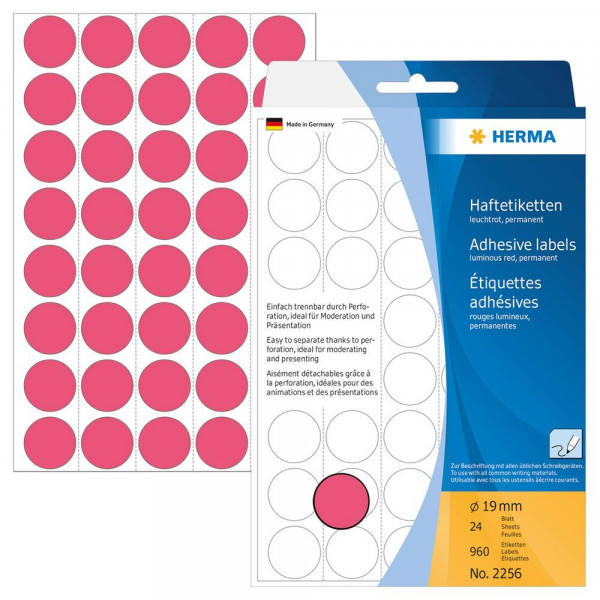 Markierungspunkte Herma 2256, Ø19mm, leuchtrot mit Verpackung