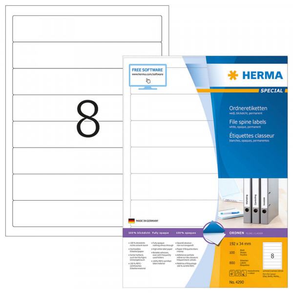 Rückenschilder Herma 4290, 192x34mm, 800 Stück mit Verpackung