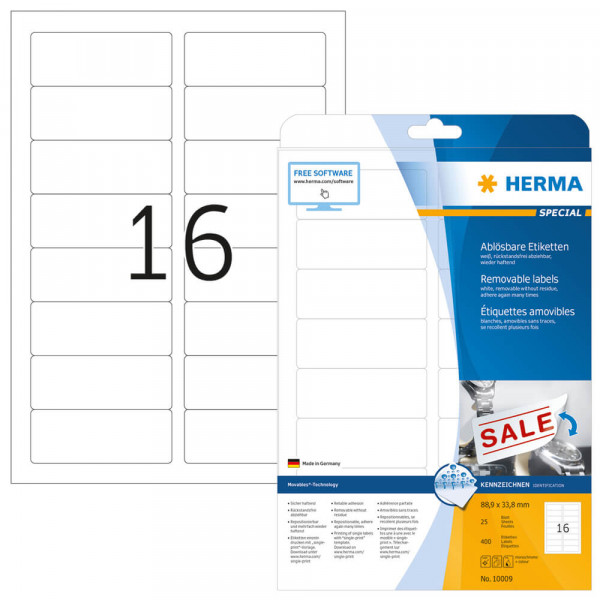 Adressetiketten Herma 10009 Movable, 88,9x33,8mm mit Verpackung
