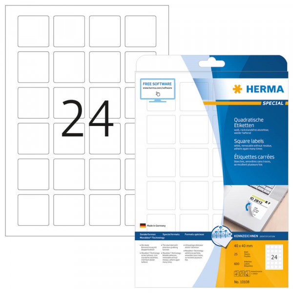 Etiketten Herma 10108 Movable, quadratisch, 40x40mm Verpackung