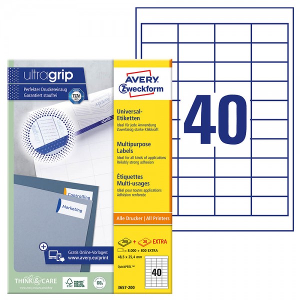 Etiketten Zweckform 3657-200 ultragrip Verpackung + Inhalt
