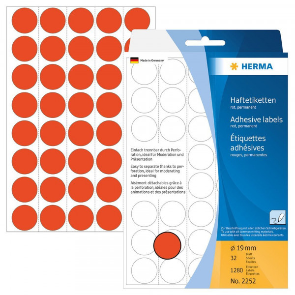 Markierungspunkte Herma 2252, Ø19mm, rot mit Verpackung