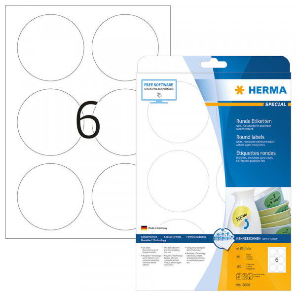 Etiketten Herma 5068 Movable, rund, Ø85mm Verpackung