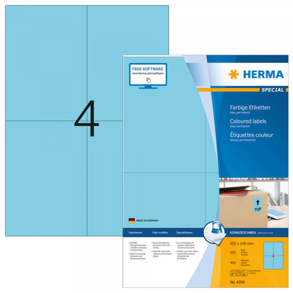 Etiketten Herma 4398, blau, 105x148mm mit Verpackung