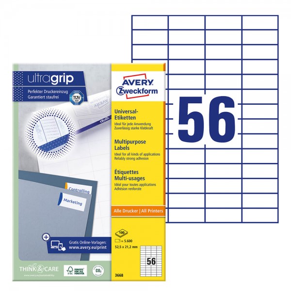 Etiketten Zweckform 3668, hohe Klebkraft, 52,5x21,2mm Verpackung