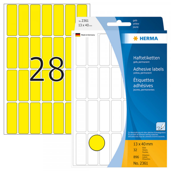 Etiketten Herma 2361, gelb, 13x40mm