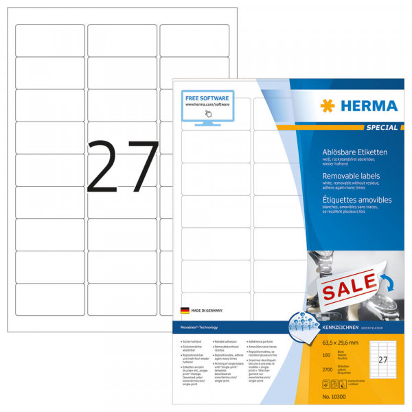 Etiketten Herma 10300 Movable, 63,5x29,6mm Verpackung