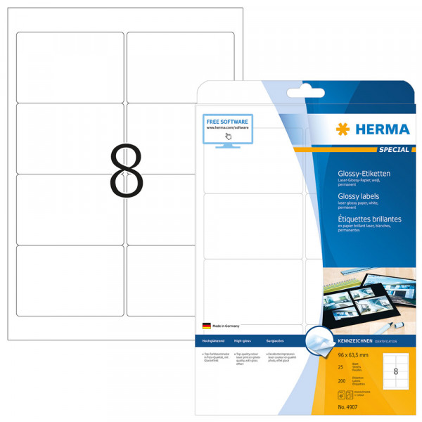 Etiketten Herma 4907, glänzend, 96x63,5mm mit Verpackung