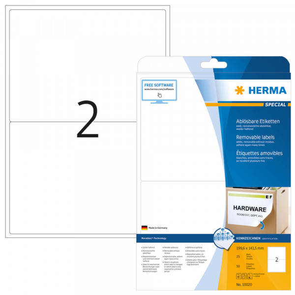 Adressetiketten Herma 10020 Movable, 199,6x143,5mm mit Verpackung