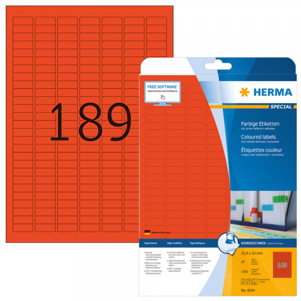 Etiketten Herma 4244, rot, 25,4x10mm Verpackung