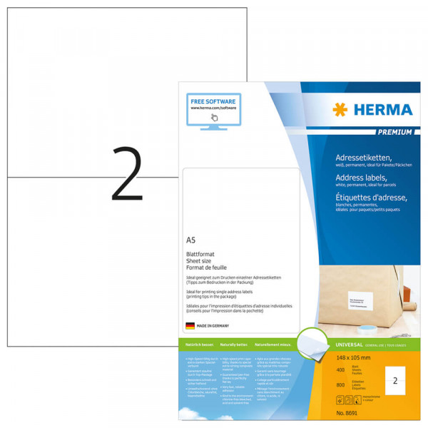 Etiketten Herma 8691, auf A5, 105x148mm mit Verpackung