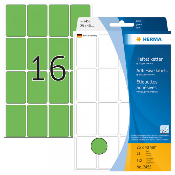 Etiketten Herma 2455, grün, 25x40mm mit Verpackung